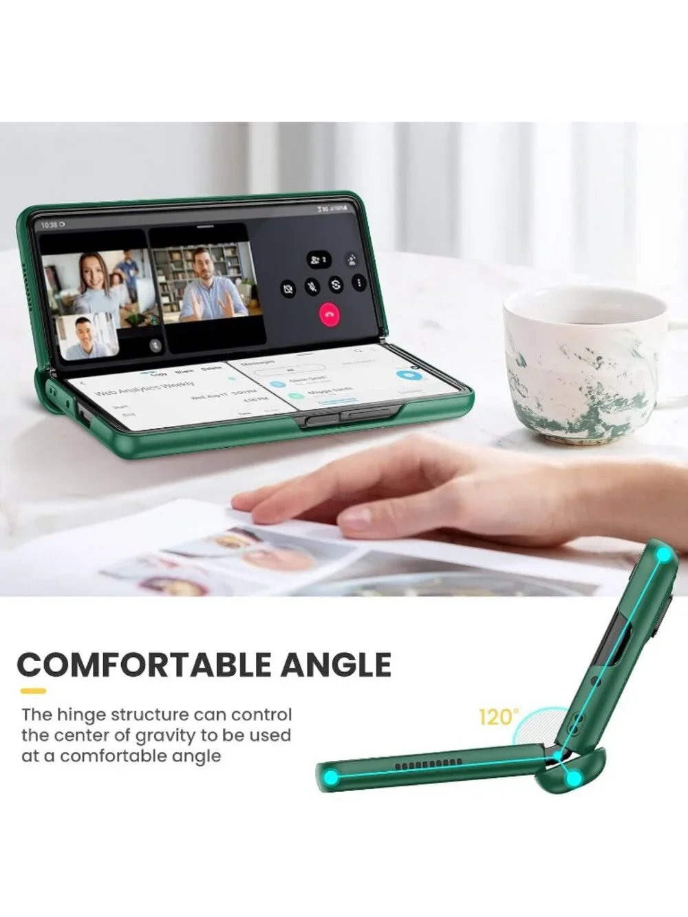Ruky Samsung Galaxy Z Fold 3 Case Green Kickstand Screen Protector Hinge Cover